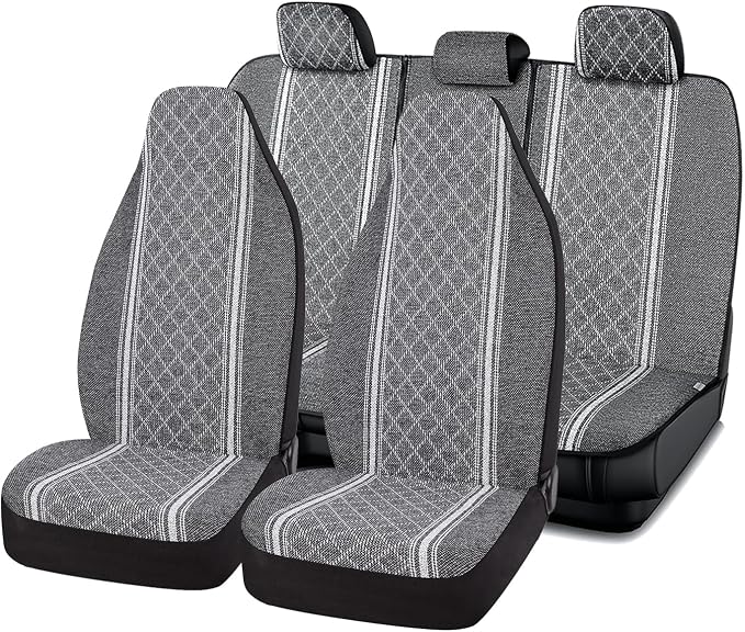 Road Comforts Baja Bench Seat Covers Grey Diamond Rear Blanket Seat Covers - Jacquard Fabric, Airbag Compatible, Universal Fits Car, Truck, SUV, and Vans