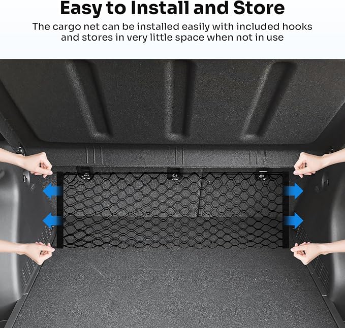 Canvcle Trunk Cargo Net for 2024-2026 Hyundai Kona Accessories Envelope Style Mesh Trunk Net Organizer and Storage Stretchable Adjustable Elastic Nylon Rear Cargo Netting with Hooks