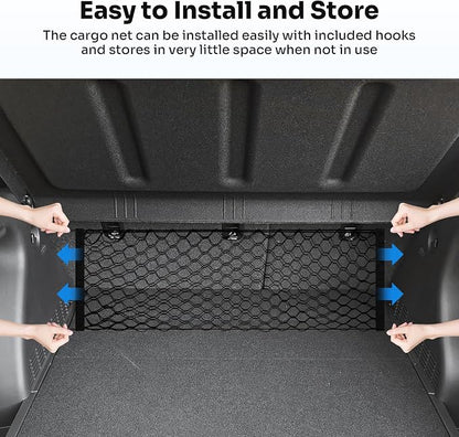 Canvcle Trunk Cargo Net for 2024-2026 Hyundai Kona Accessories Envelope Style Mesh Trunk Net Organizer and Storage Stretchable Adjustable Elastic Nylon Rear Cargo Netting with Hooks