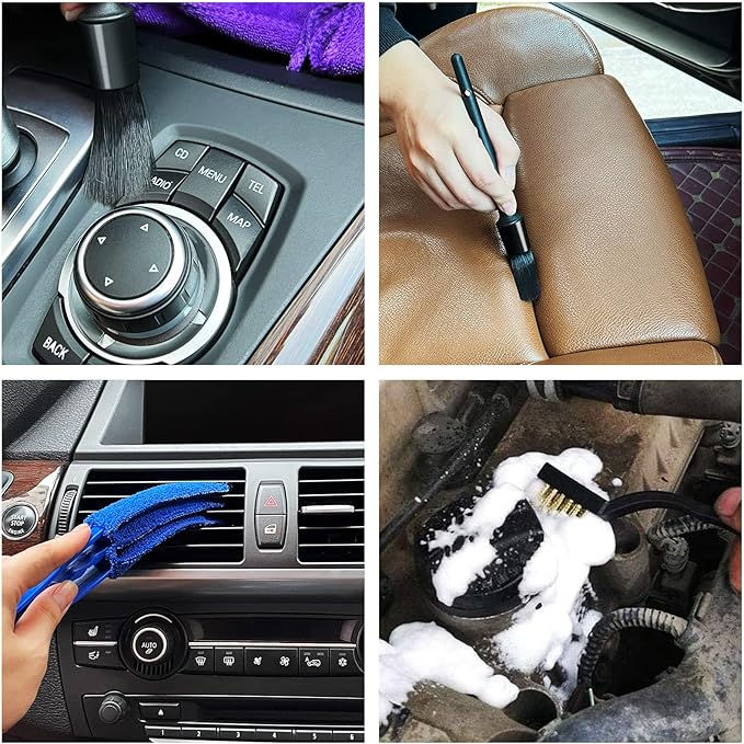 HMPLL 9pcs Auto Car Detailing Brush Set/ Interior Cleaning Kit Includes 5 Soft Premium Detail Brush, 3 Wire Brush & 1 Vent Cleaning Brush for Cleaning Interior, Dashboard, Engines, Leather, Wheel