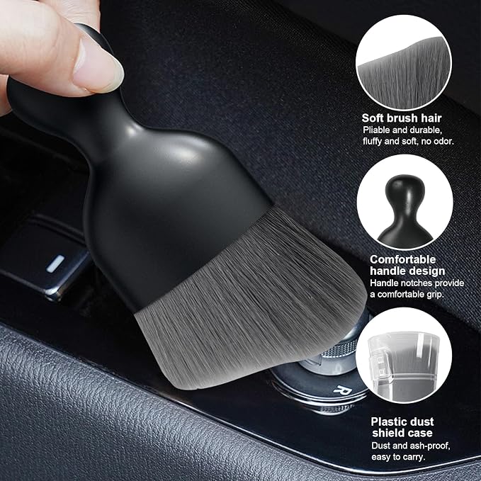 Ziciner Car Detailing Brush, Curved Soft Bristles Auto Removal Dust Collectors, Universal Vehicle Dashboard, Air Conditioner Vents etc Interior Cleaning Tool Accessories (Gray)