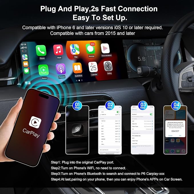 2025 Upgraded Wireless Carplay Adapter for iPhone, Plug&Play Auto-Connected Carplay Wireless Adapter Stable Fit for Cars-No Latency, BT5.3 CarPlay Dongle for Apple iPhone iOS 10+,Brown