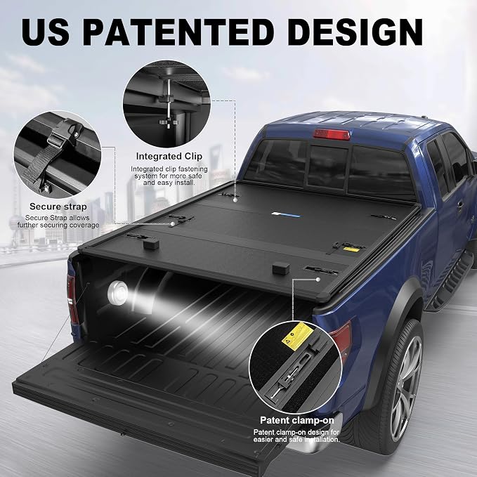 KUIPERAUTO 6.8FT Fiberglass Hard Tri Truck Bed Tonneau Cover Compatible for Ford F250/350 1999-2024 Super Duty 82Inch
