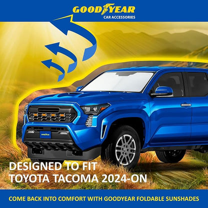 Goodyear Foldable Windshield Sunshade for Toyota Tacoma 2024-2026, Truck car Accessories, Sunshade Cover, Sun Shade Car Windshield, Window Sun Blocker - GY008363