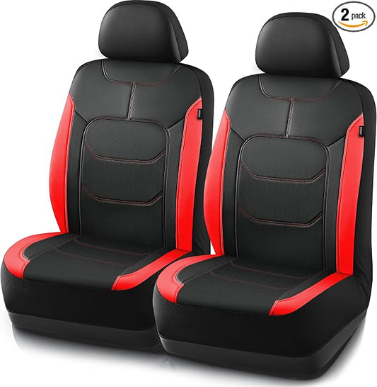Road Comforts Seat Covers, Premium Leather Car Seat Covers Front Seats,Airbag Compatible, Automotive Seat Covers Universal Fit Most Cars,Vans,Truck,SUV Red