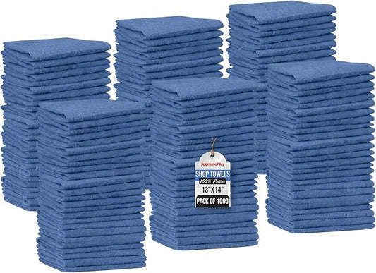 Shop Towels (Blue, 1000-Pack) - Bulk Cleaning Towel in a Bag, Mechanic Cotton Wipes for Car Maintenance, Auto Mechanics & Garage, Wipe Grease & Oil, Machine Wash & Reusable