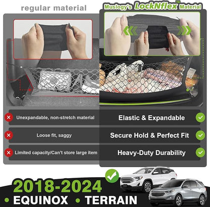 Muslogy Truck Bed Cargo Net Trunk Netting Compatible with 2018-2024 Chevy Equinox | GMC Terrain Accessories, Pickup Cargo Organizer SUV Sedan Storage Net w/Heavy Duty Carabiners