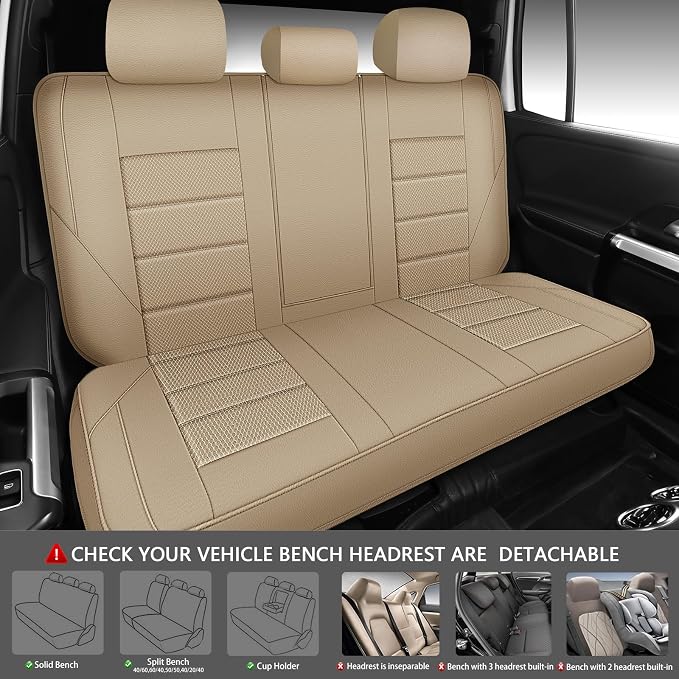 CAR PASS Memory 3D Foam Car Seat Covers Full Set, Breathable Mesh Thick Seat Covers for Cars,Beige Leather Seat Covers,Airbag Compatible Universal Automotive Comfort for SUVs Trucks SUV, All Beige