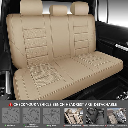 CAR PASS Memory 3D Foam Car Seat Covers Full Set, Breathable Mesh Thick Seat Covers for Cars,Beige Leather Seat Covers,Airbag Compatible Universal Automotive Comfort for SUVs Trucks SUV, All Beige