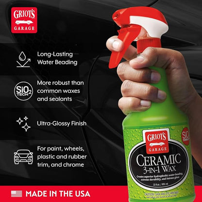 Griot’s Garage Ceramic 3-in-1 Wax, SiO2 Spray for Cars, Trucks, and RV’s, Provides Protection and Water Beading on Paint, Wheels, Plastic, Rubber Trim, Chrome, and More, 10978, 22 oz