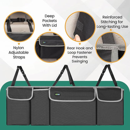 JOYSKY Hanging Trunk Organizer for SUV – Backseat Car Storage Bag, Large Collapsible Backseat Trunk Organizer with Adjustable Straps, Space Saving Car Organization Accessories for Truck MPV Van