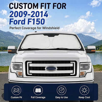 Car Sun Shade for 2009-2014 Ford F150 Accessories Windshield Sunshade Cover Front Window Shade Custom Fit F150Sun Visor Protector Foldable Blocks UV Rays