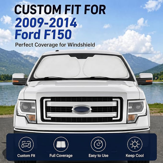 Car Sun Shade for 2009-2014 Ford F150 Accessories Windshield Sunshade Cover Front Window Shade Custom Fit F150Sun Visor Protector Foldable Blocks UV Rays