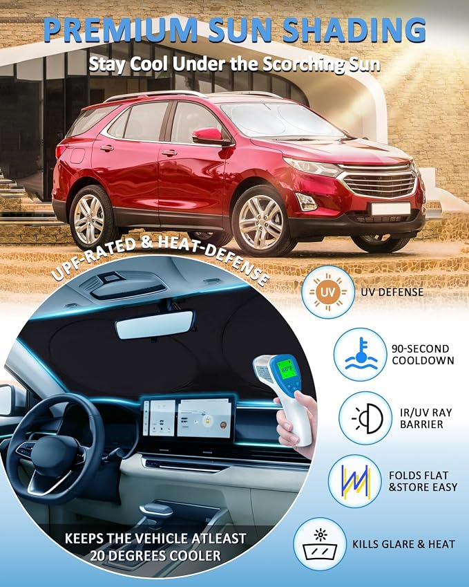 Sun Shade for Chevrolet Equinox Windshield Sunshade fit for Chevy Equinox 2010-2016 2017(Equinox EV Not Fit) Car Accessories Front Window Cover Shield Visor Protector Keep Interior Cool
