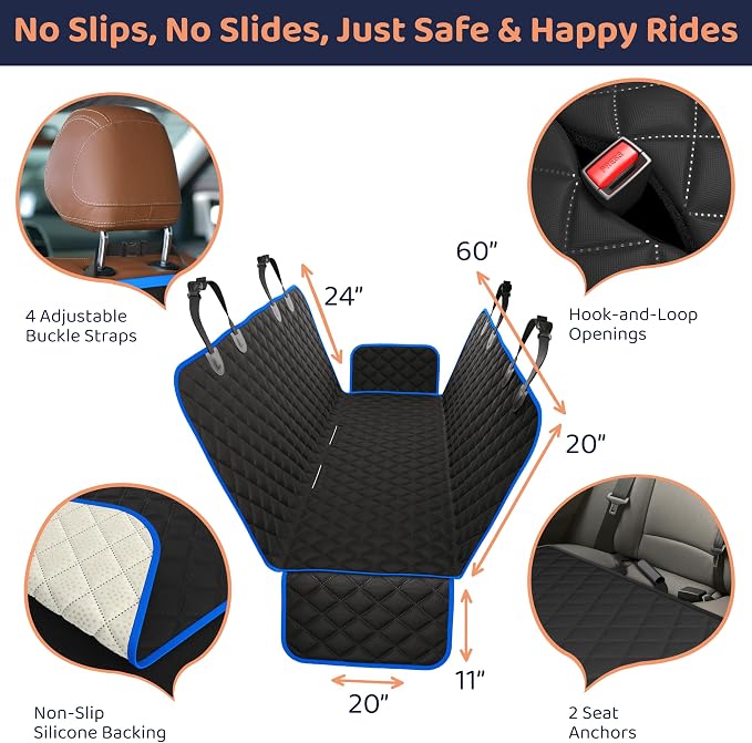 Petloox XL Dog Car Seat Cover for Back Seat, Waterproof Hammock for Car, SUV & Truck, Non-Slip Backseat Cover for Dogs, Heavy-Duty Dog Hammock Style Seat Protector Pets, Easy to Install & Clean