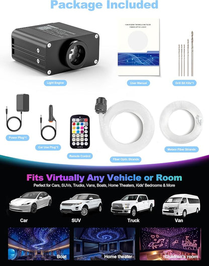 VOLISUN 32W Starlight Headliner Kit for Car,Mixed 460pcs Fiber Optic Lights,9.8ft Star Lights with Meteor Effect,APP & Remote Control,RGBW Interior Car Lights for Ceiling,Home,Party