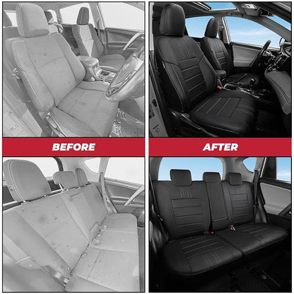 FREESOO RAV4 Seat Covers Full Set Custom Fit for Toyota Rav4 XLE,Platinum, Limited 2013-2018 & SE 2016-2018, Faux Leather Car Seat Cover, Airbag Compatible, Black