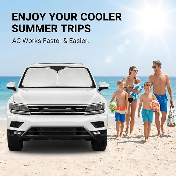 Windshield Sun Shade for VW/Volkswagen Tiguan 2018-2024 2025 2026 Front Window Shade Custom Fit Tiguan Accessories Sun Visor Foldable Shade Blocks UV Rays Summer Must Have Car Accessories