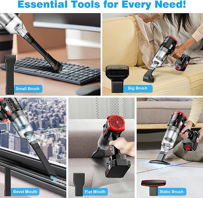 Car Vacuum Cordless, 35000PA Strong Suction Handheld Vacuum with 2 Detachable Batteries, 60Min Runtime Portable Vacuum Cleaner for Car Detailing, Pet Hair, Home Couch & Office, 350ML XL Dust Cup