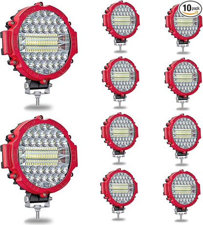 7 Inch Round LED Offroad Light Bar 201W 15000LM Off Road Driving Work Light Pod Flood Beam Pod Lights for Pickup Trucks SUV ATV UTV Tractor, 10PCS