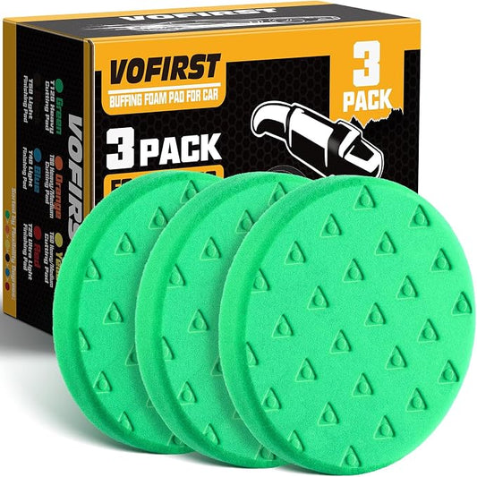 5 Inch Buffing Polishing Pads, 3Pcs Buffing Pads Green Heavy Cut Pad, 5.5 Inch Face for 5 Inch 125mm Backing Plate Compound Buffing Sponge Pads for Car Buffer Polisher Compounding, Polishing & Waxing