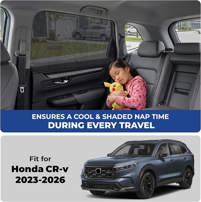EcoNour Car Window Screen for Honda CR-V (2023-2026) 2 Pack | Breathable Mesh Camping Window Covers | 100% Protection from Bugs, Mosquito & UV | Baby Safe Privacy Blackout Net | Car Accessories