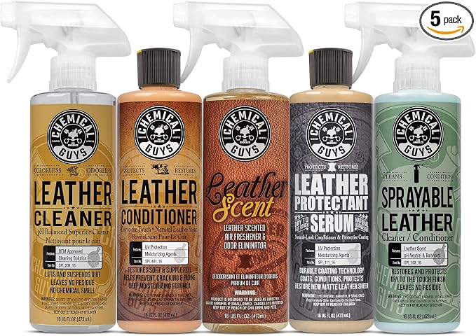 Chemical Guys HOL_113 Leather Lovers Kit for Leather Car Interiors, Furniture, Apparel, Shoes, Sneakers, Boots (Works on Natural, Synthetic, Pleather, Faux Leather and More) (5 Items), 16 oz, Black