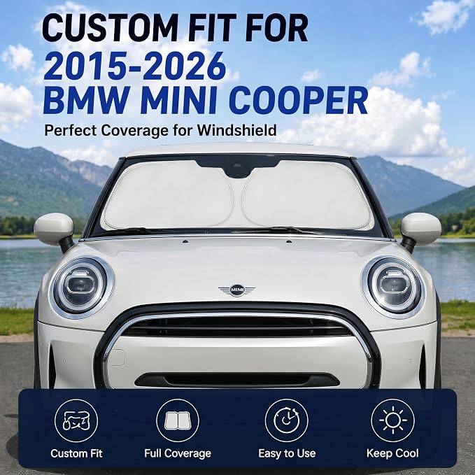 Windshield Sun Shade Sunshade for BMW Mini Cooper 2015-2026 | Custom Fit Windshield Cover, Blocks UV Rays, Double-Layer Heat Shield, Durable Frame, Easy Fold & Storage