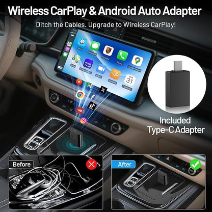 onffo Wireless CarPlay Adapter for iPhone and Android Auto, Convert Wired to Wireless Car Play Adapter for Apple iOS 10+/Android 10+