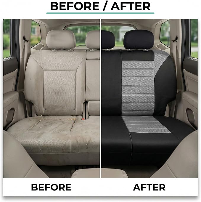 FH Group Car Seat Cover for Back Seat Premium 3D Air Mesh Gray Seat Cover Universal Fit Rear Seat Cover Split Bench Car Seat Protector for Dogs and Kids, Car Interior Accessories for SUV Sedan Van