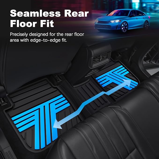 Floor Mats Fit for Honda Civic 2022-2025 2026 Sedan Hatchback Si (Include Sport), with&w/o USB Port | for Acura Integra 2023-2026, All Weather Car Floor Liners, Black & Blue (Not for Hybrid)