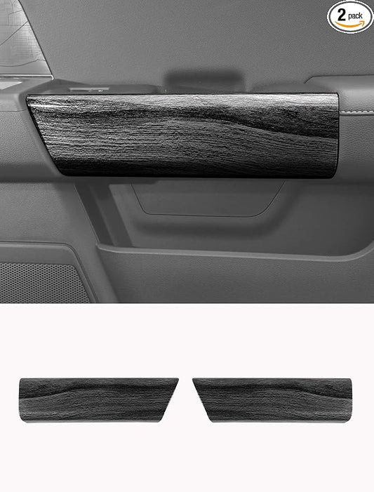 Savadicar Black Wood Grain Interior Accessories - Rear Door Handles Trim Cover for Ford F150 (2021-present) - Premium Texture Interior Decor Upgrade Kit, 2-Piece Set