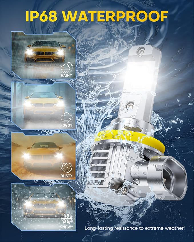 AUXITO H11 LED Fog Lights, 1000% Brighter 6500K White, 1:1 Mini Size No Adapter Needed, 3 Min Quick Install, No Flicker, 99% Compatibility, Pack of 2