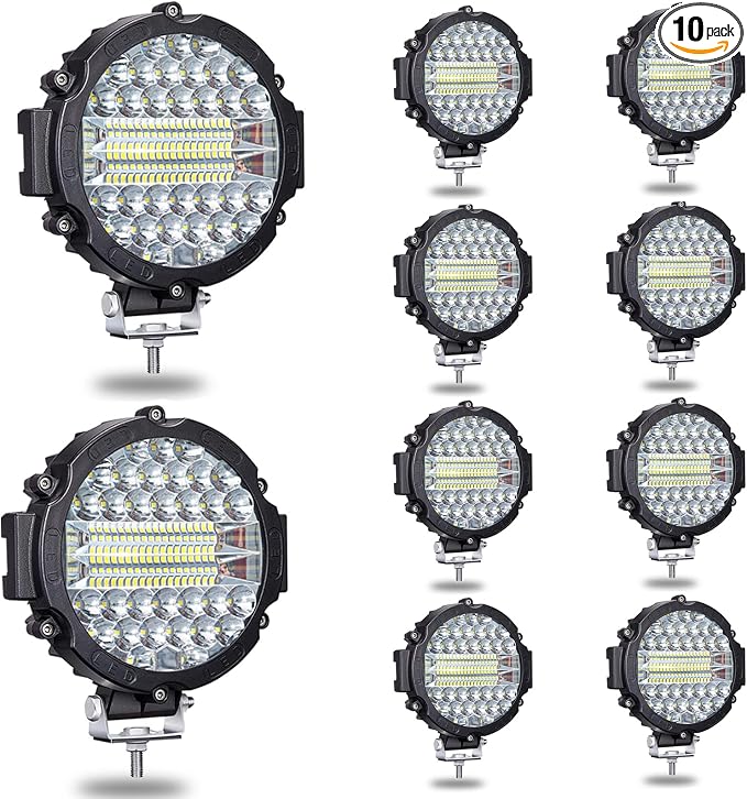 7 Inch Round LED Offroad Light Pod 201W 15000LM Off Road Driving Work Light Pod Flood Beam Pod Lights for Pickup Trucks SUV ATV UTV Tractor, 10PCS