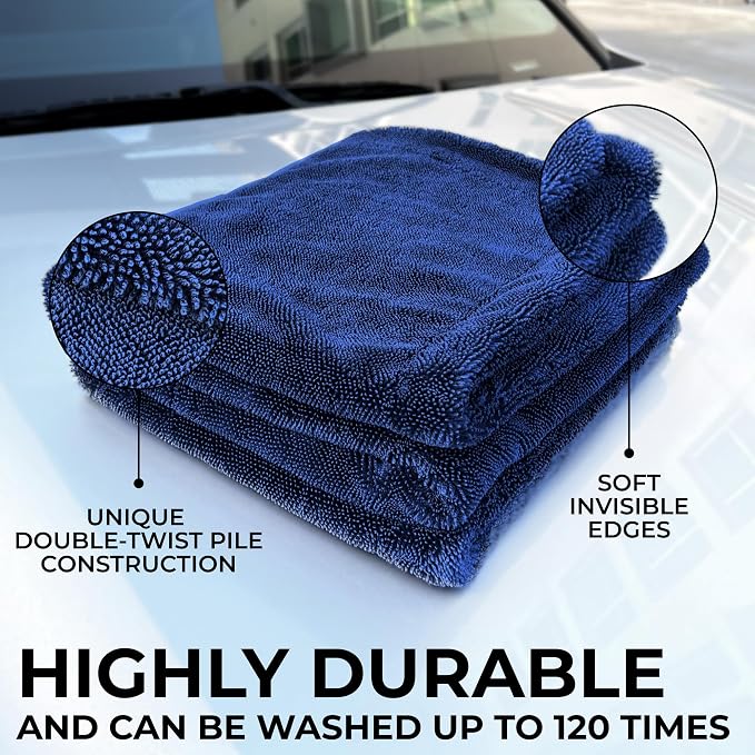 XL Car Drying Towel,1300 GSM Professional Car Towel with Double Twisted Loop, Car Drying Towels Extra Large Super Absorbent, Microfiber Drying Towels for Cars, Trucks - 40"x24", Navy 4-Pack