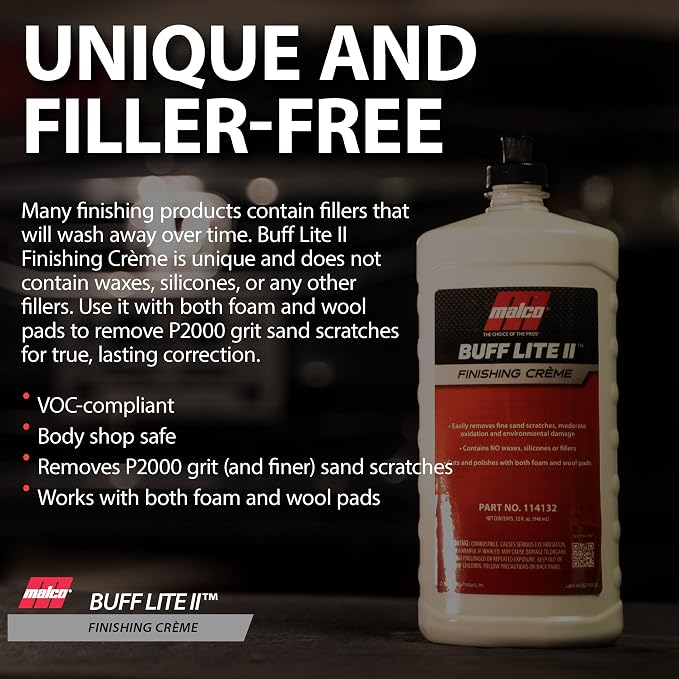 Malco Buff Lite II Finishing Crème – One-Step Professional Cutting, Polishing and Finishing Compound/Removes Brush Marks, Car Wash Scratches, and Snow Brush Scratches / 32 Oz. (114132)