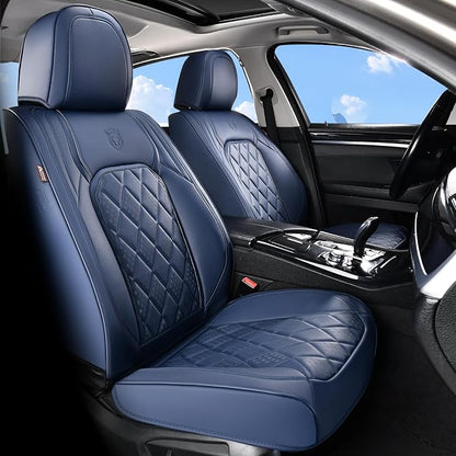 Coverado Car Seat Covers Full Set, Luxury Faux Leather Seat Covers for Cars, Waterproof Car Seat Protector, Blue Car Seat Cover, Universal Automotive Seat Covers Fit for Most Sedan SUV Trucks