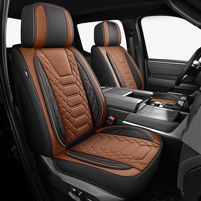 FREESOO Tundra Seat Covers 2026 2025 2024 2023 2022 Full Set, Fit for Toyota Tundra Crewmax Double Cab, Custom Truck Seat Covers with Waterproof Faux Leather BlackBrown