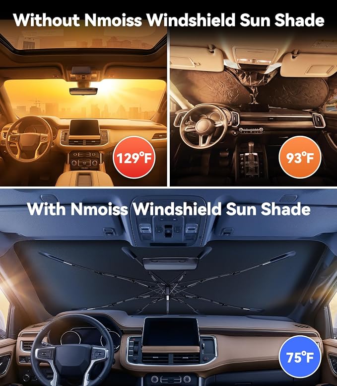 Nmoiss Windshield Sun Shade Umbrella Fit for Suburban 2007-2026 Accessories, [Vinyl Coating Heat Shield] Protect Car from Sun Rays & Heat Damage Keep Cool and Protect Interior
