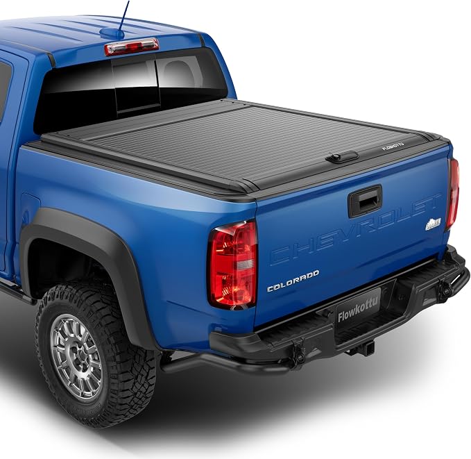 Retractable Hard Tonneau Cover Fit Chevy Colorado & Canyon GMC Truck Bed | Lockable Waterproof Aluminum w/o Rack Auto-Recoil base wt lt z71 zr2 sl sle slt all terrain denali elevation at4 Flowkottu