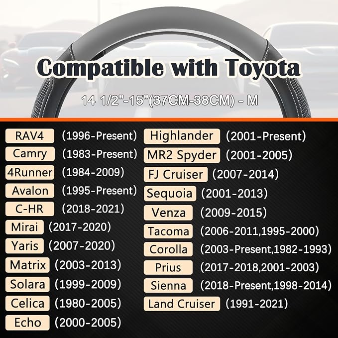 GIANT PANDA Car Steering Wheel Cover for Toyota RAV4,Camry,Highlander,Corolla,Prius,Tacoma, Standard Size - Black+Gray