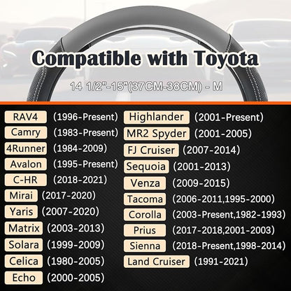 GIANT PANDA Car Steering Wheel Cover for Toyota RAV4,Camry,Highlander,Corolla,Prius,Tacoma, Standard Size - Black+Gray