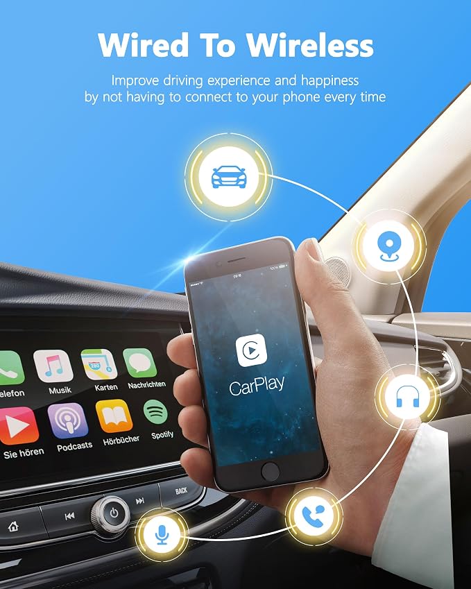 Wireless CarPlay Adapter for iPhone, Converts Wired to Wireless CarPlay, Upgraded Car Play Adapter for Apple Plug and Play for Factory Wired CarPlay Cars from 2015