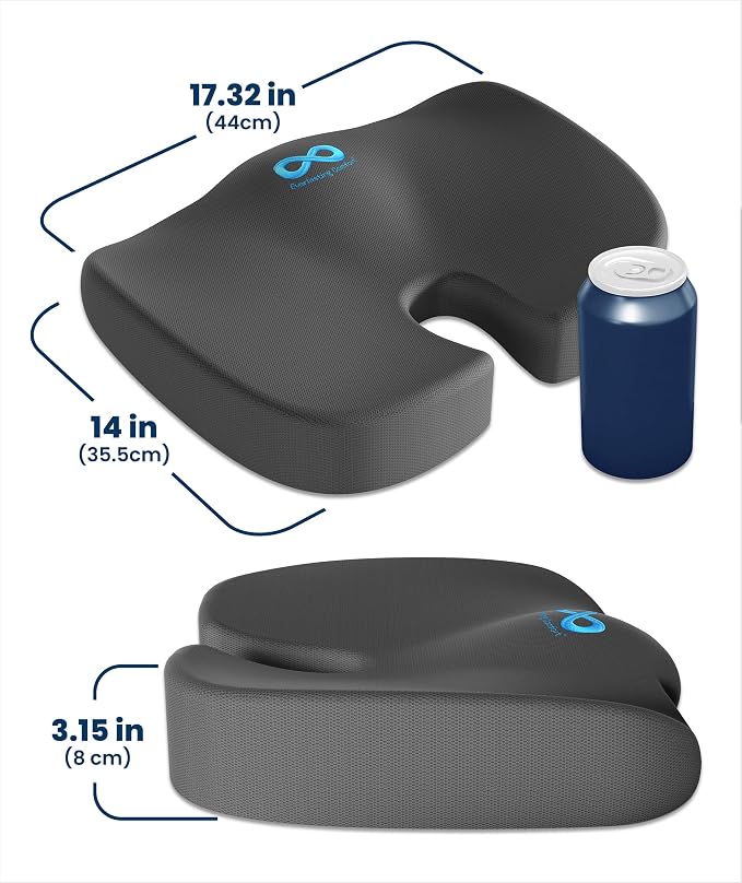 Everlasting Comfort Doctor Recommended Memory Foam Seat Cushion for Office Chairs & Car - Ergonomic Office Desk Accessories - Cushions for Tailbone Pain Relief, Sciatica (Gray, Large)