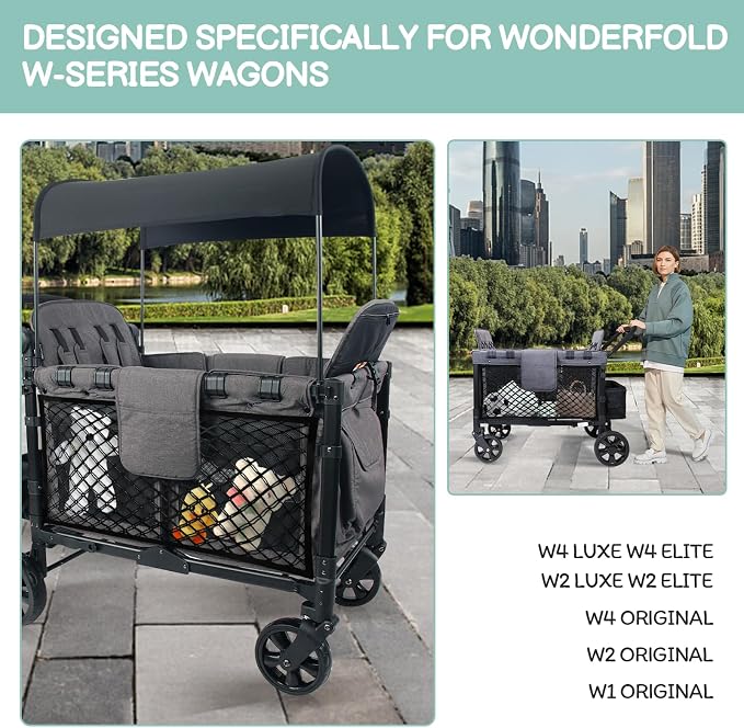 Stroller Wagon Cargo Net, Baby Stroller Organizer Mesh Cargo Net for Extra Storage Space Large Storage Capacity, Stroller Wagon Accessories - Compatible with WONDERFOLD All W-Series Models (2 Pack)