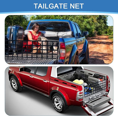 Tailgate Net for Pickup Truck Bed - Cargo Trucks Bed for Full Size Truck 60'' x 18'' (Black) - Mesh Tail gate Competible with Chevy, Ford, Tacoma, Toyota, Ram etc