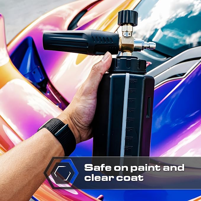 Blackline Foam Cannon for Pressure Washers (Wide Mouth), Durable Car Wash Foam Gun, Easy to Use & Adjust, Creates Thick Foam, 1L Bottle & Snow Foam Lance w/ 1/4" Quick Connect