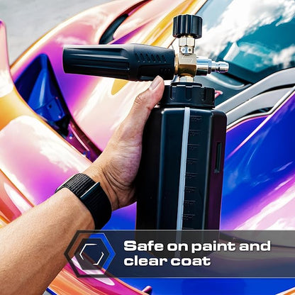 Blackline Foam Cannon for Pressure Washers (Wide Mouth), Durable Car Wash Foam Gun, Easy to Use & Adjust, Creates Thick Foam, 1L Bottle & Snow Foam Lance w/ 1/4" Quick Connect