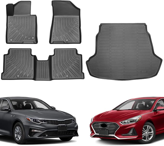 Floor Mats for Hyundai Sonata 2015-2019 & Kia Optima 2016-2019, Custom Fit All Weather TPE Liners, Waterproof Anti-Slip Car Mats Accessories, Full Set Odorless Easy-Clean Mats & Cargo Liners