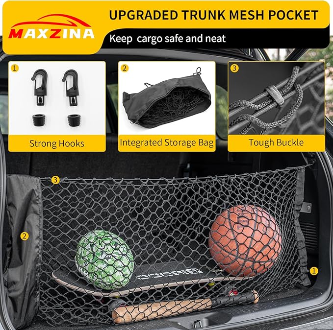 Cargo Net Compatible with 2015-2025 Chevy Tahoe Truck Bed Cargo Net 3.15'×0.92' Double Layer Envelope Style Dense Mesh Trunk Organizer for 2024 Tahoe Exterior Accessories